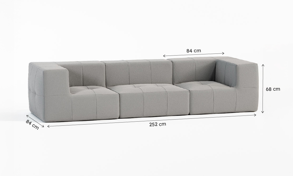Sofá Modular Boucle Cinza - 3 Lugares - 2 Cantos