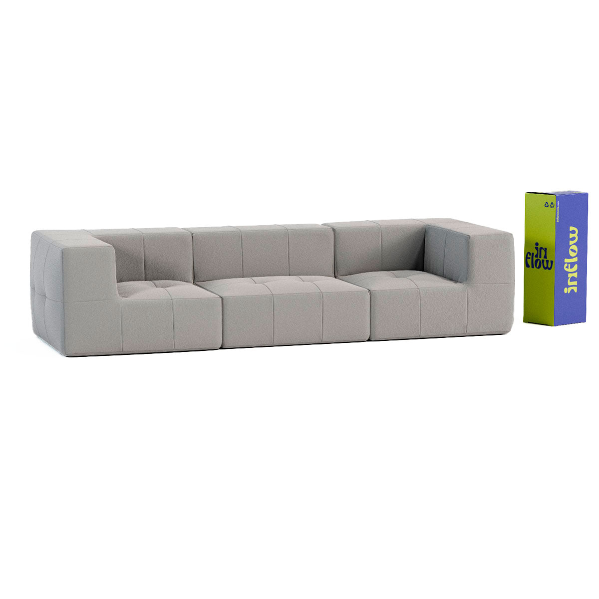 Sofá Modular 3 Lugares 2 Cantos em Boucle Cinza