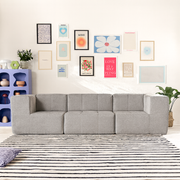 Sofá Modular 3 Lugares 2 Cantos em Boucle Cinza
