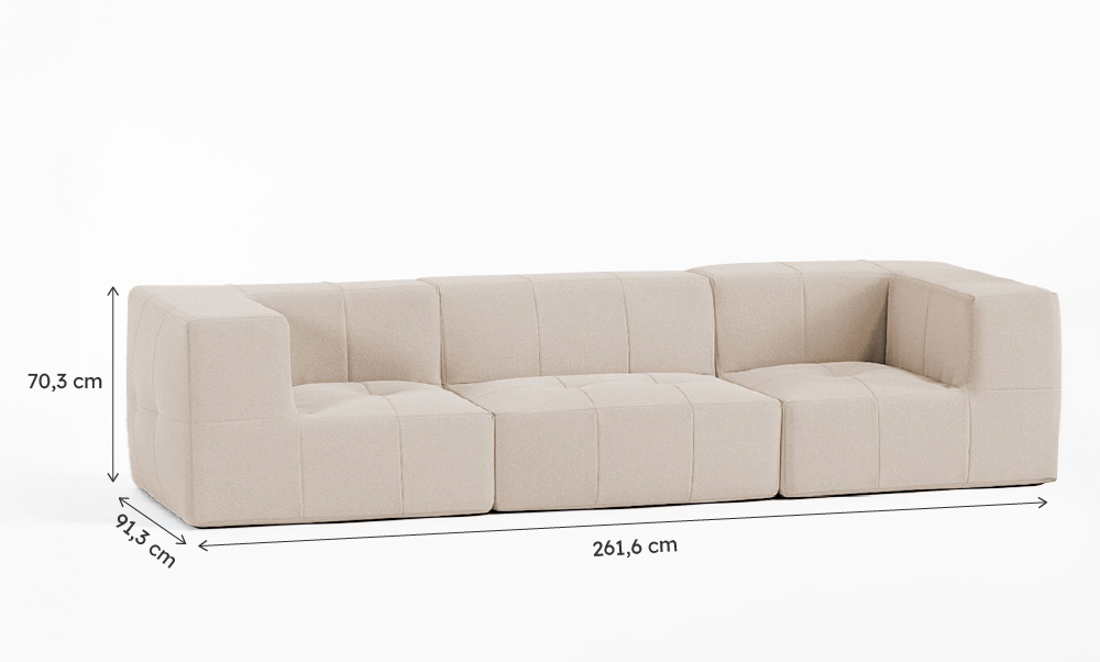 Sofá Modular Boucle Bege - 3 Lugares - 2 Cantos