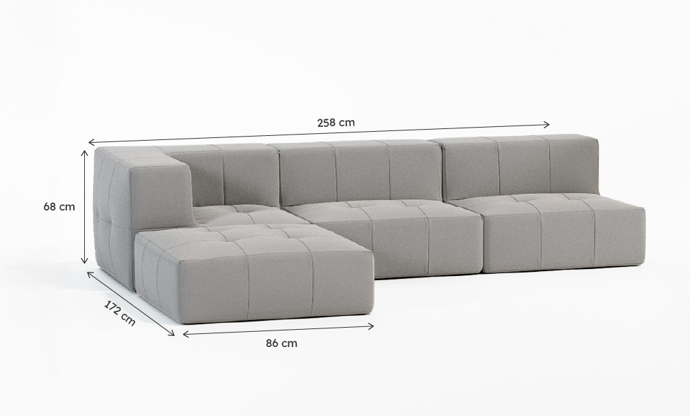 Sofá Modular Boucle Cinza - 3 Lugares - 1 Canto com Apoio de Pé