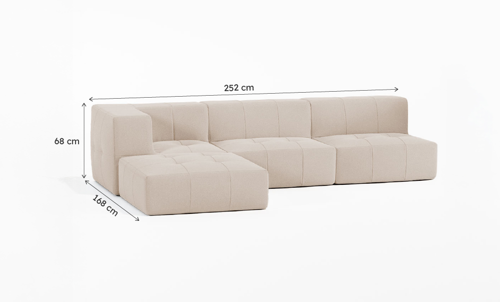 Sofá Modular Boucle Bege - 3 Lugares - 1 Canto com Chaise