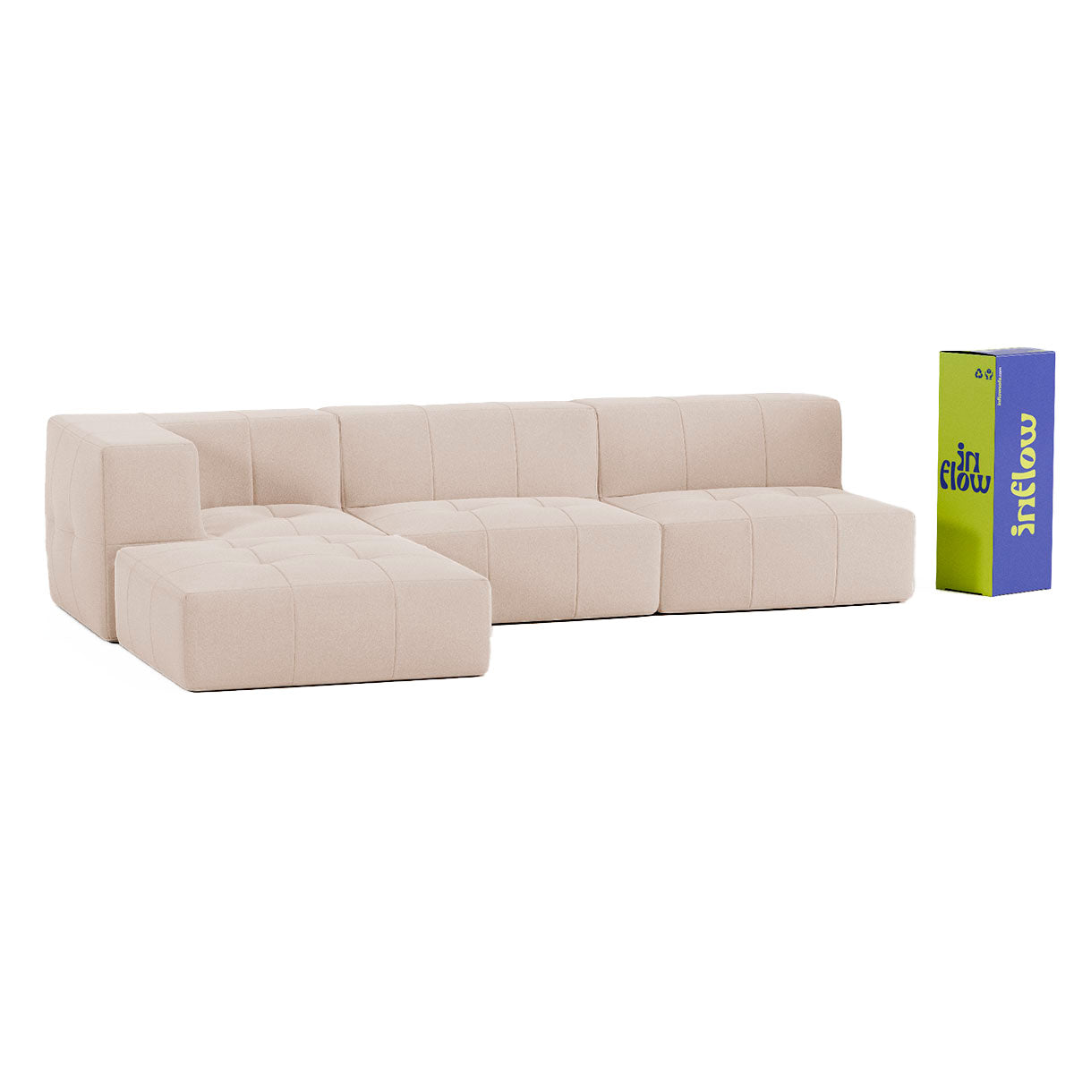 Sofá Modular Boucle Bege - 3 Lugares - 1 Canto com Chaise