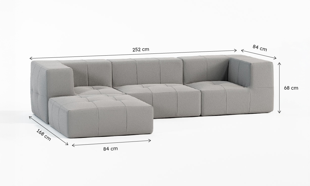 Sofá Modular Boucle Cinza - 3 Lugares - 2 Cantos com Chaise
