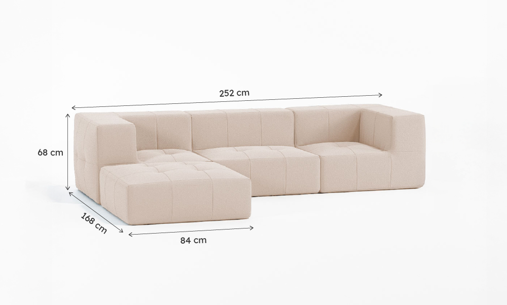 Sofá Modular Boucle Bege - 3 Lugares - 2 Cantos com Chaise