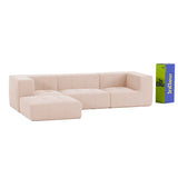 Sofá Modular Boucle Bege - 3 Lugares - 2 Cantos com Apoio de Pé