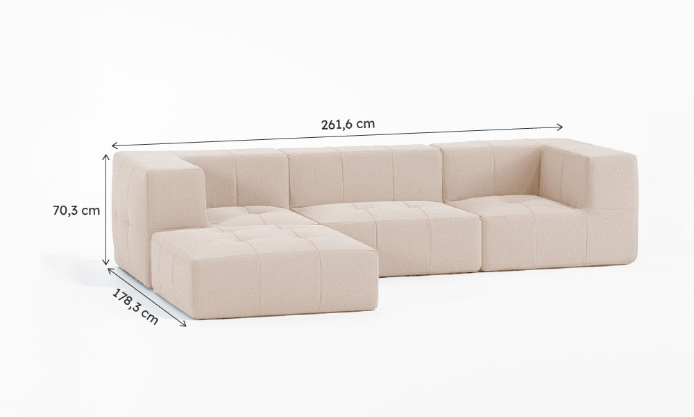 Sofá Modular Boucle Bege - 3 Lugares - 2 Cantos com Apoio de Pé