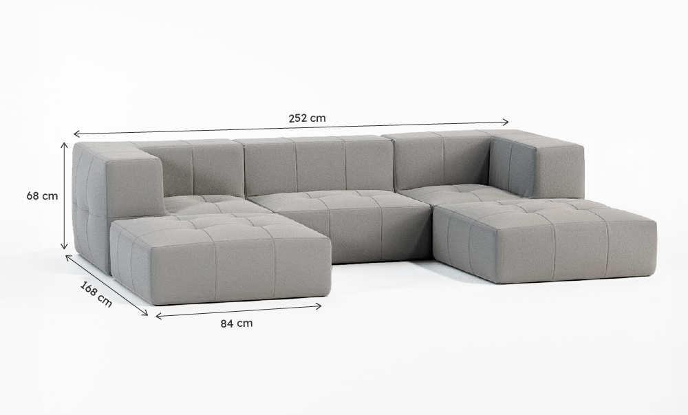 Sofá Modular Boucle Cinza - 3 Lugares - 2 Cantos com 2 Chaise