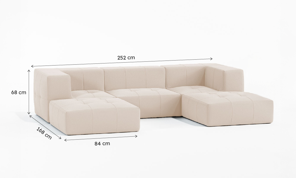 Sofá Modular Boucle Bege - 3 Lugares - 2 Cantos com 2 Chaise