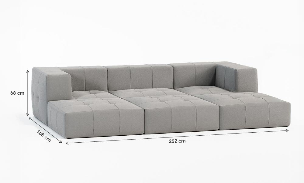 Sofá Modular Boucle Cinza - 3 Lugares - 2 Cantos com 3 Chaise