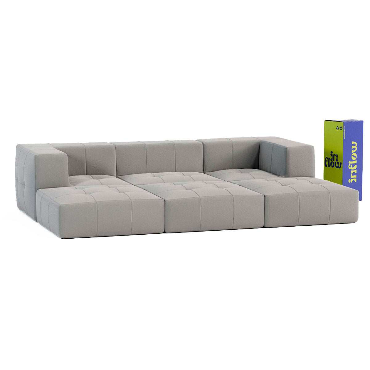Sofá Modular Boucle Cinza - 3 Lugares - 2 Cantos com 3 Chaise