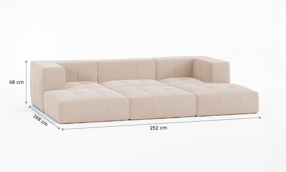 Sofá Modular Boucle Bege - 3 Lugares - 2 Cantos com 3 Chaise