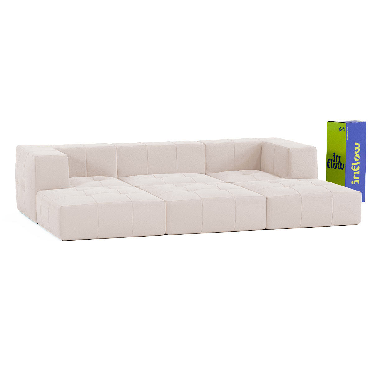 Sofá Modular 3 Lugares 2 Cantos com 3 Apoios de Pé em Boucle Bege