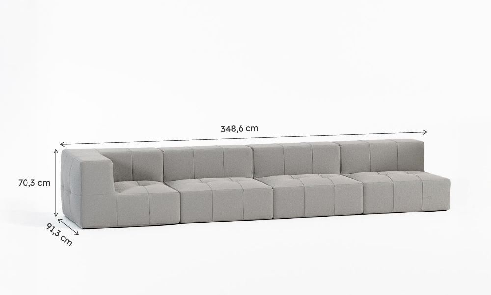 Sofá Modular Boucle Cinza - 4 Lugares - 1 Canto