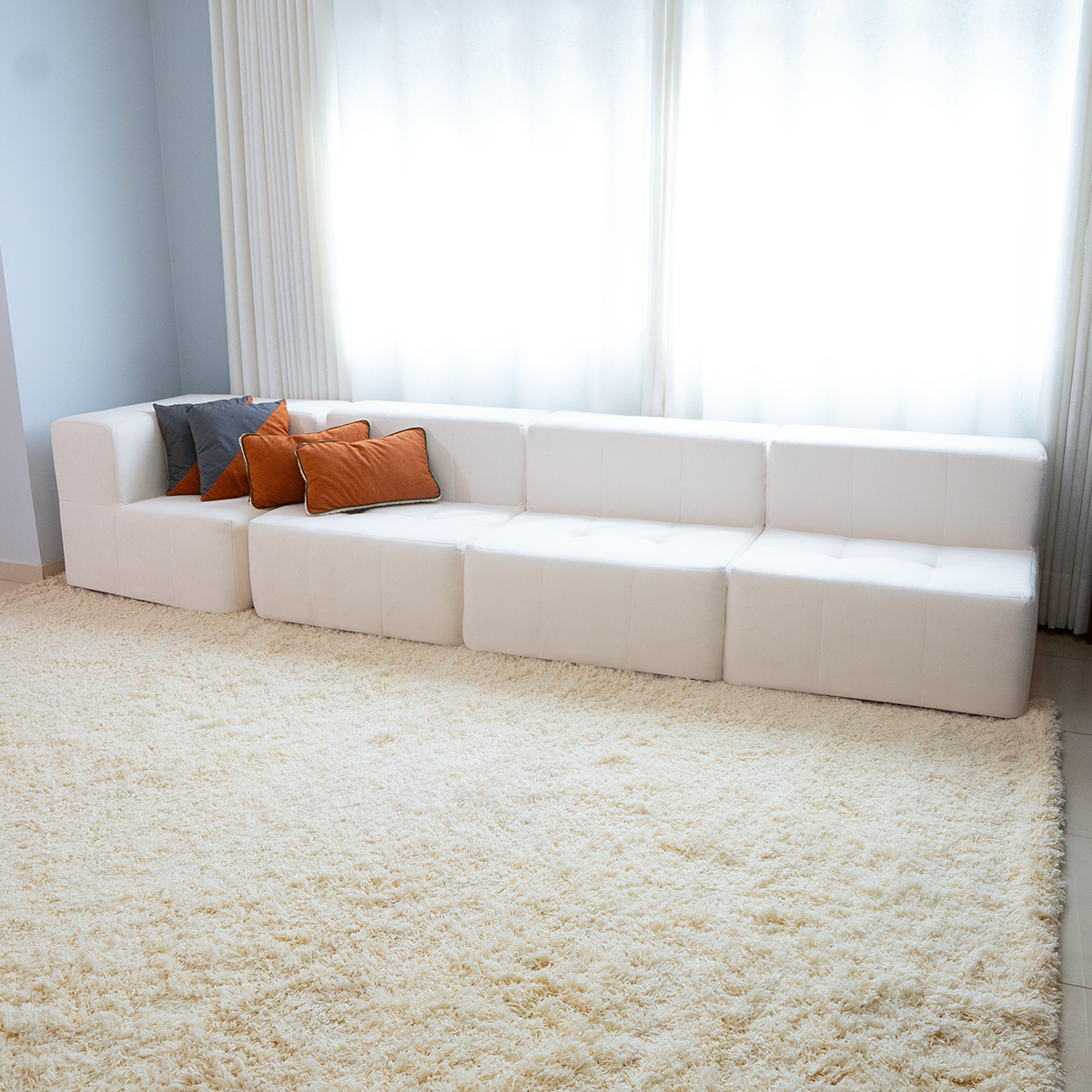 Sofá Modular 4 Lugares 1 Canto em Boucle Bege