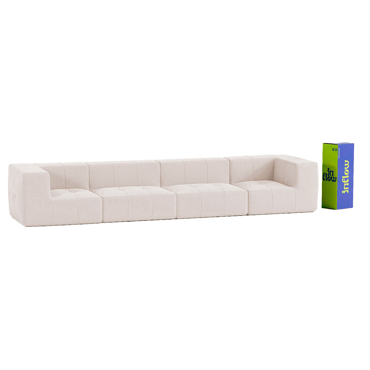 Sofá Modular 4 Lugares 2 Cantos em Boucle Bege