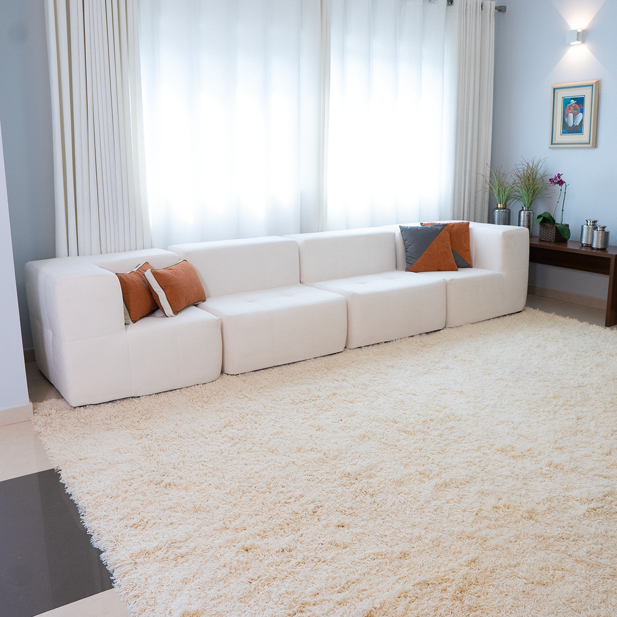 Sofá Modular 4 Lugares 2 Cantos em Boucle Bege
