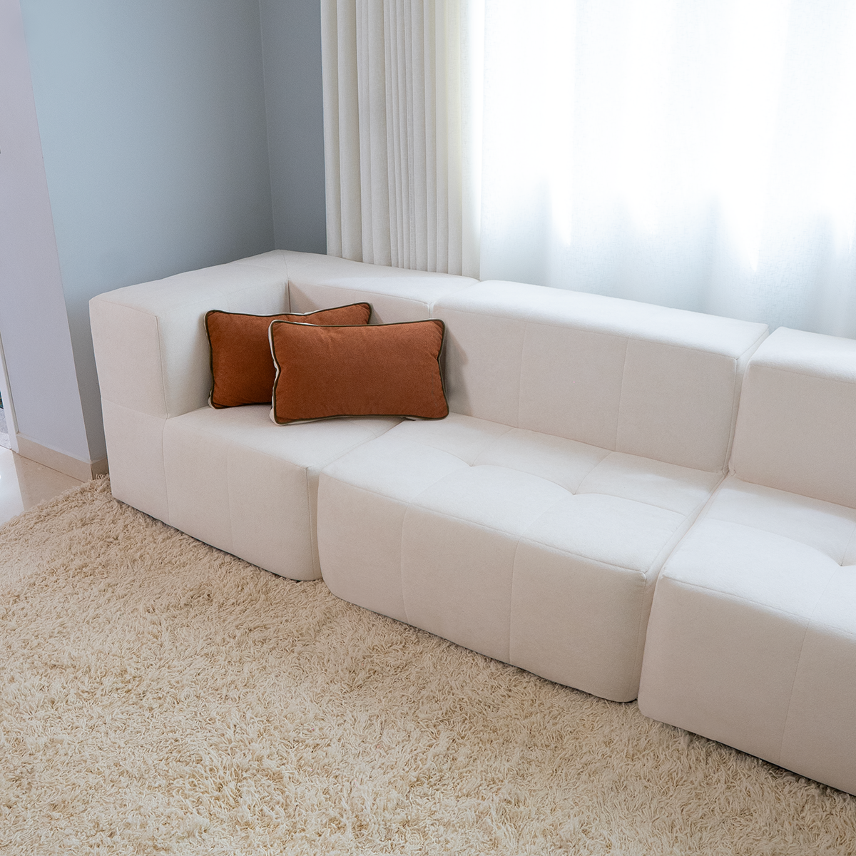 Sofá Modular 4 Lugares 2 Cantos em Boucle Bege