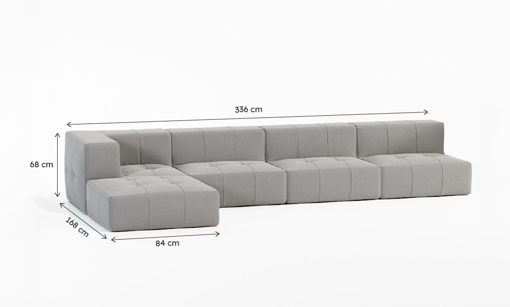 Sofá Modular Boucle Cinza - 4 Lugares - 1 Canto com Chaise