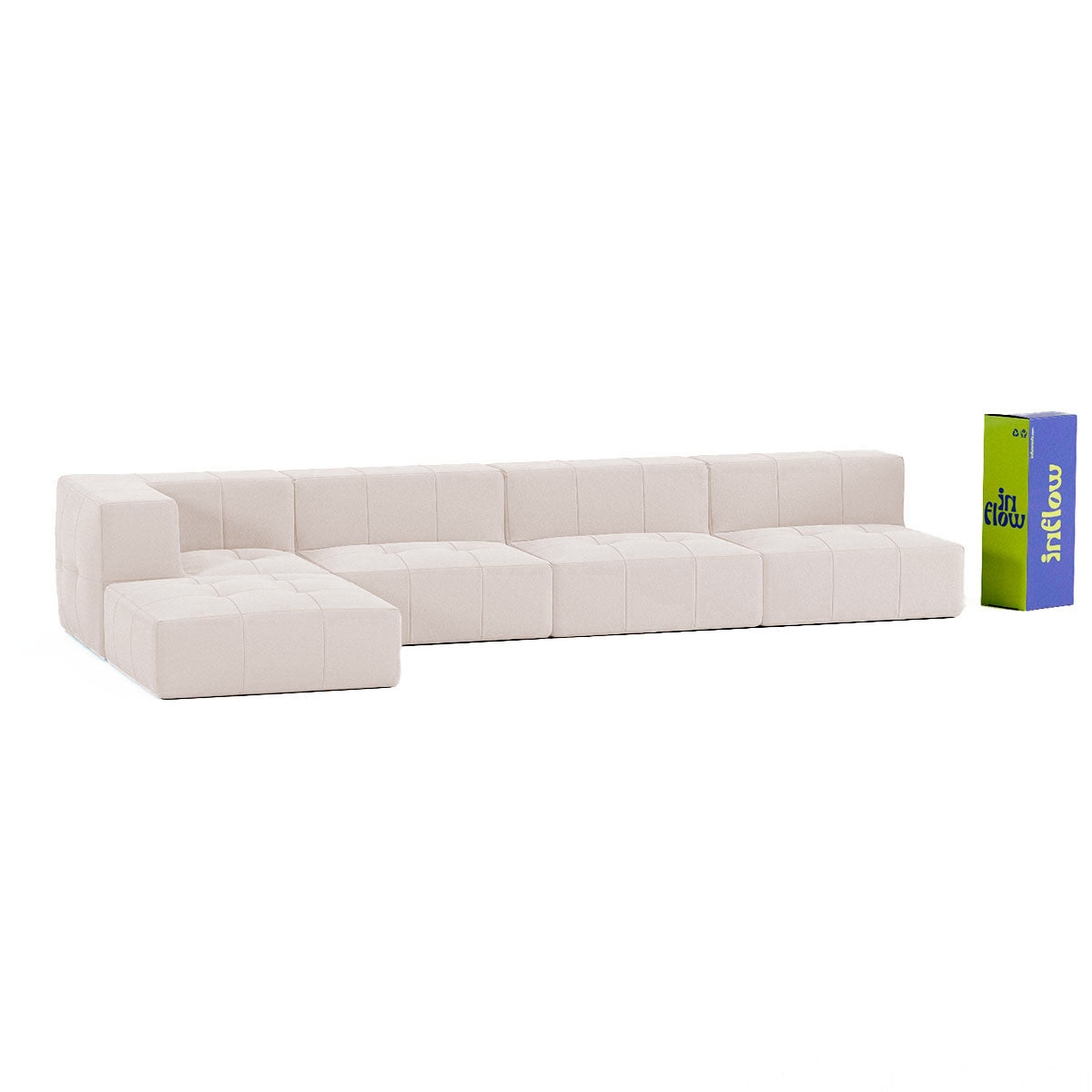 Sofá Modular 4 Lugares 1 Canto com 1 Apoio de Pé em Boucle Bege