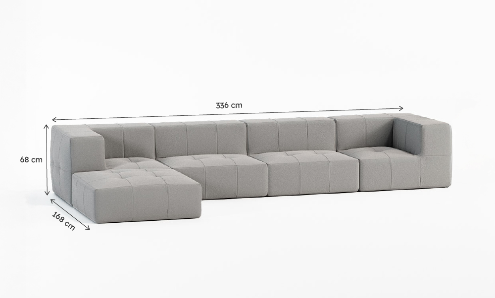 Sofá Modular Boucle Cinza - 4 Lugares - 2 Cantos com Chaise