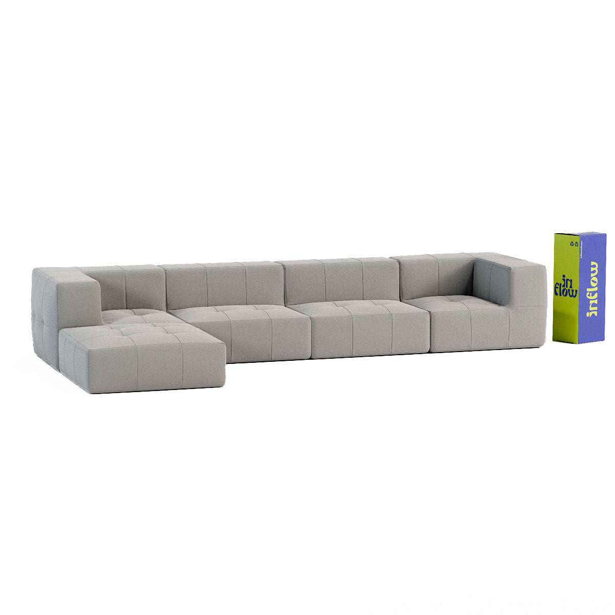 Sofá Modular Boucle Cinza - 4 Lugares - 2 Cantos com Chaise