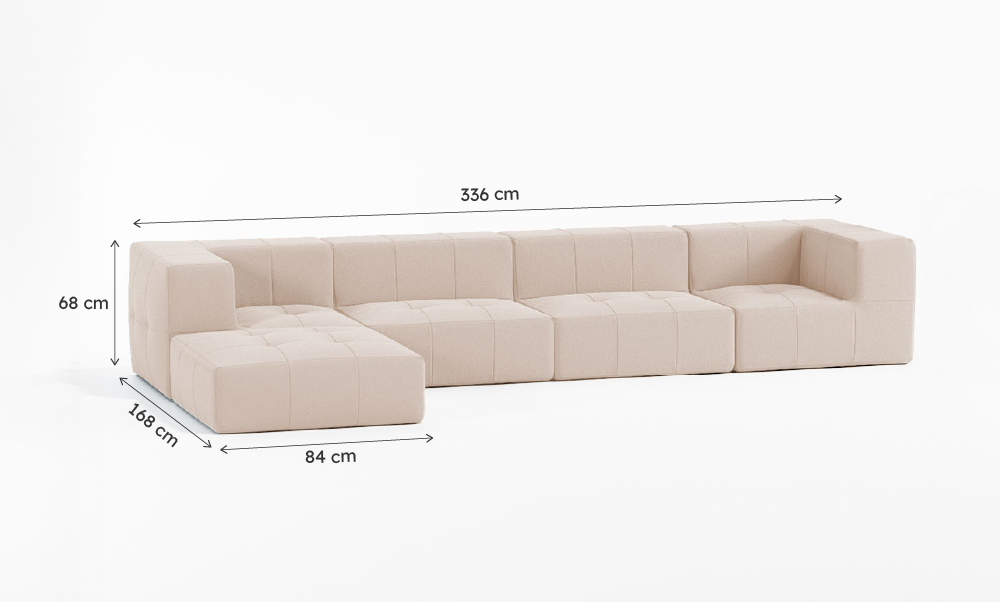Sofá Modular Boucle Bege - 4 Lugares - 2 Cantos com Chaise