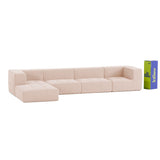 Sofá Modular Boucle Bege - 4 Lugares - 2 Cantos com Apoio de Pé