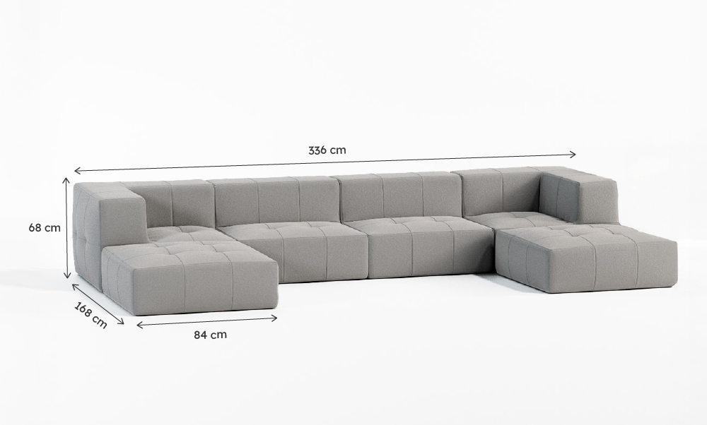 Sofá Modular Boucle Cinza - 4 Lugares - 2 Cantos com 2 Chaise
