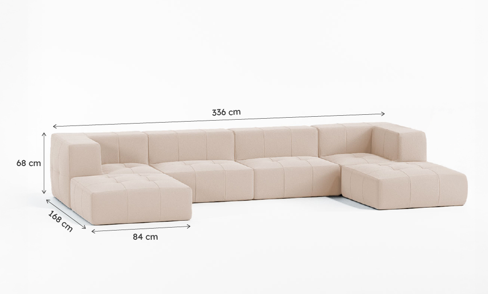 Sofá Modular Boucle Bege - 4 Lugares - 2 Cantos com 2 Chaise