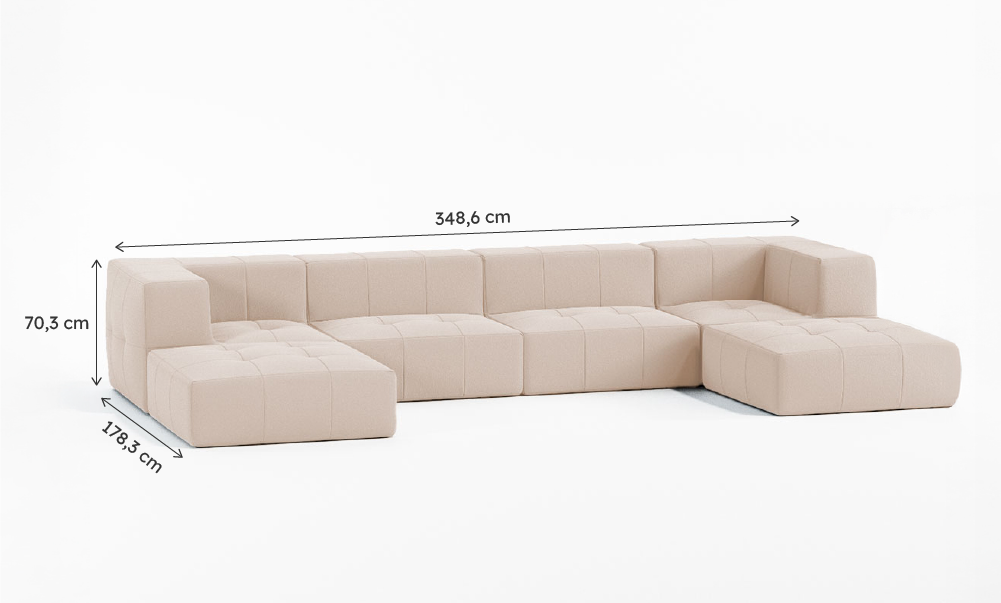 Sofá Modular Boucle Bege - 4 Lugares - 2 Cantos com 2 Apoio de Pé