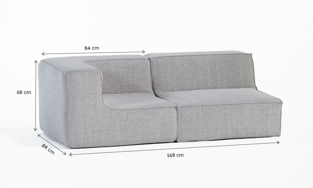Sofá Modular Flow Boucle Cinza - 2 Lugares - 1 Canto