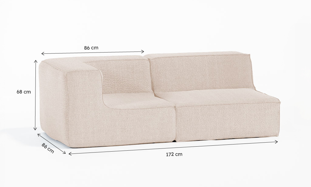 Sofá Modular Flow Boucle Bege - 2 Lugares - 1 Canto
