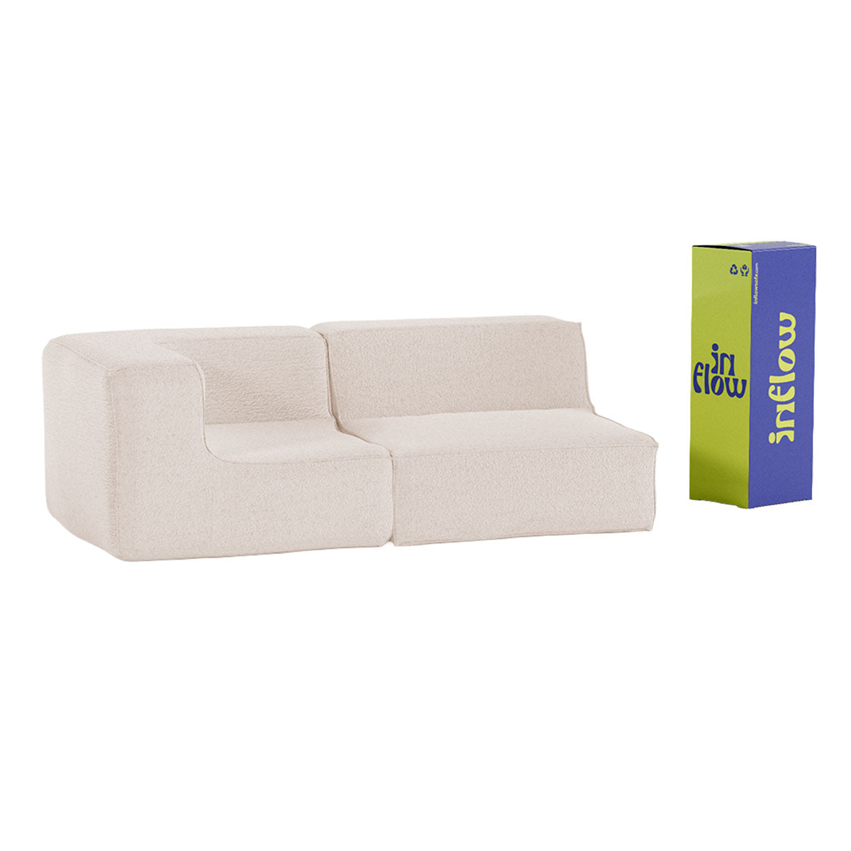 Sofá Modular Flow 2 Lugares 1 Canto em Boucle Bege