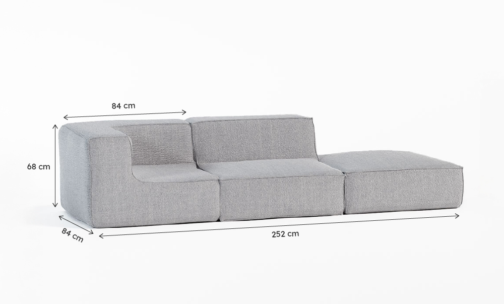 Sofá Modular Flow Boucle Cinza - 2 Lugares - 1 Canto com Chaise