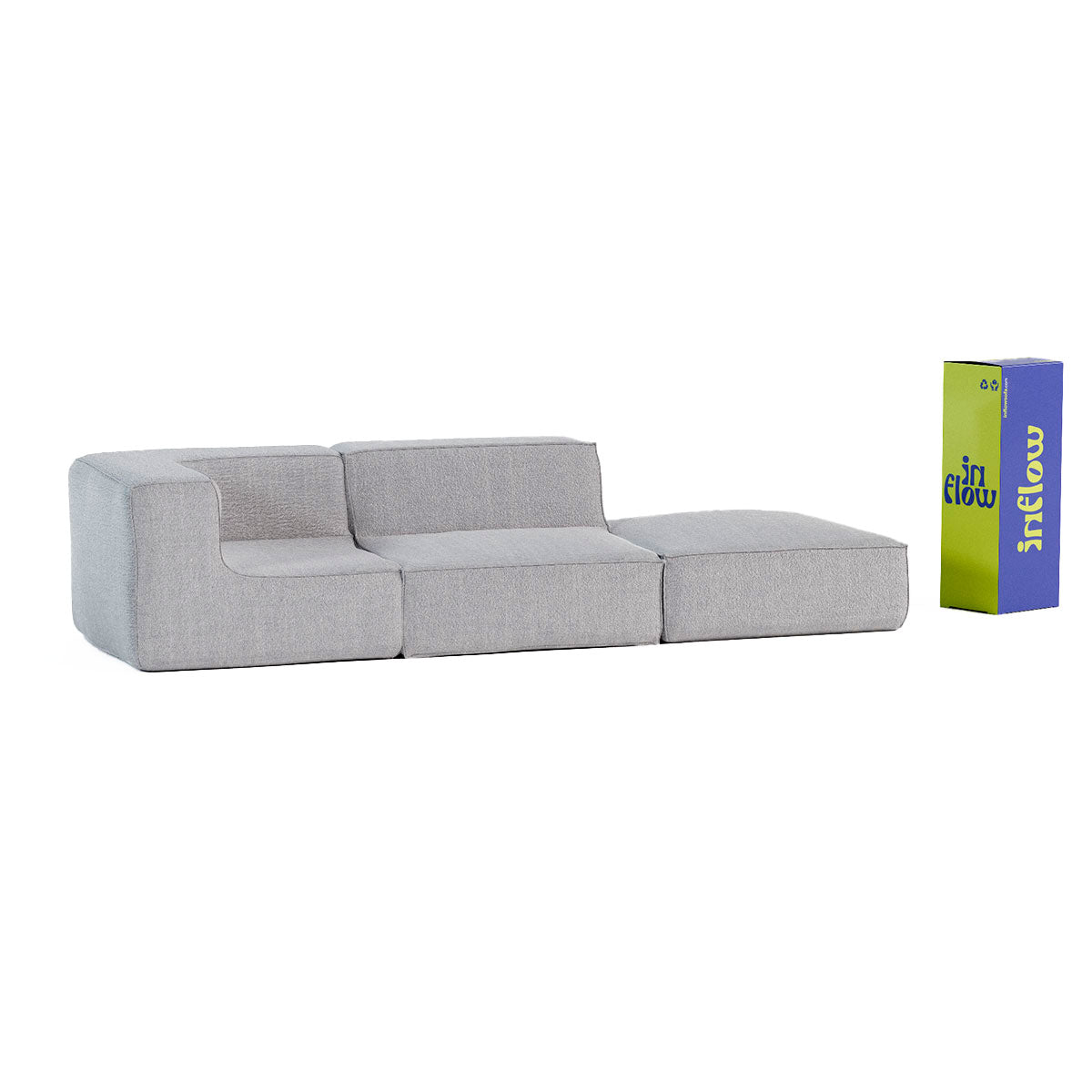 Sofá Modular Flow Boucle Cinza - 2 Lugares - 1 Canto com Chaise