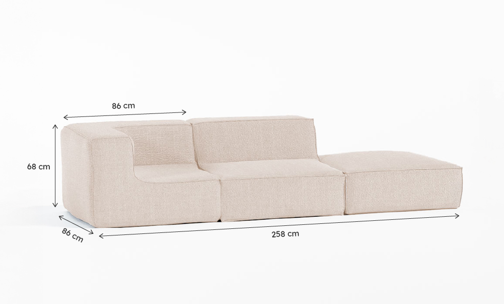 Sofá Modular Flow Boucle Bege - 2 Lugares - 1 Canto com Chaise