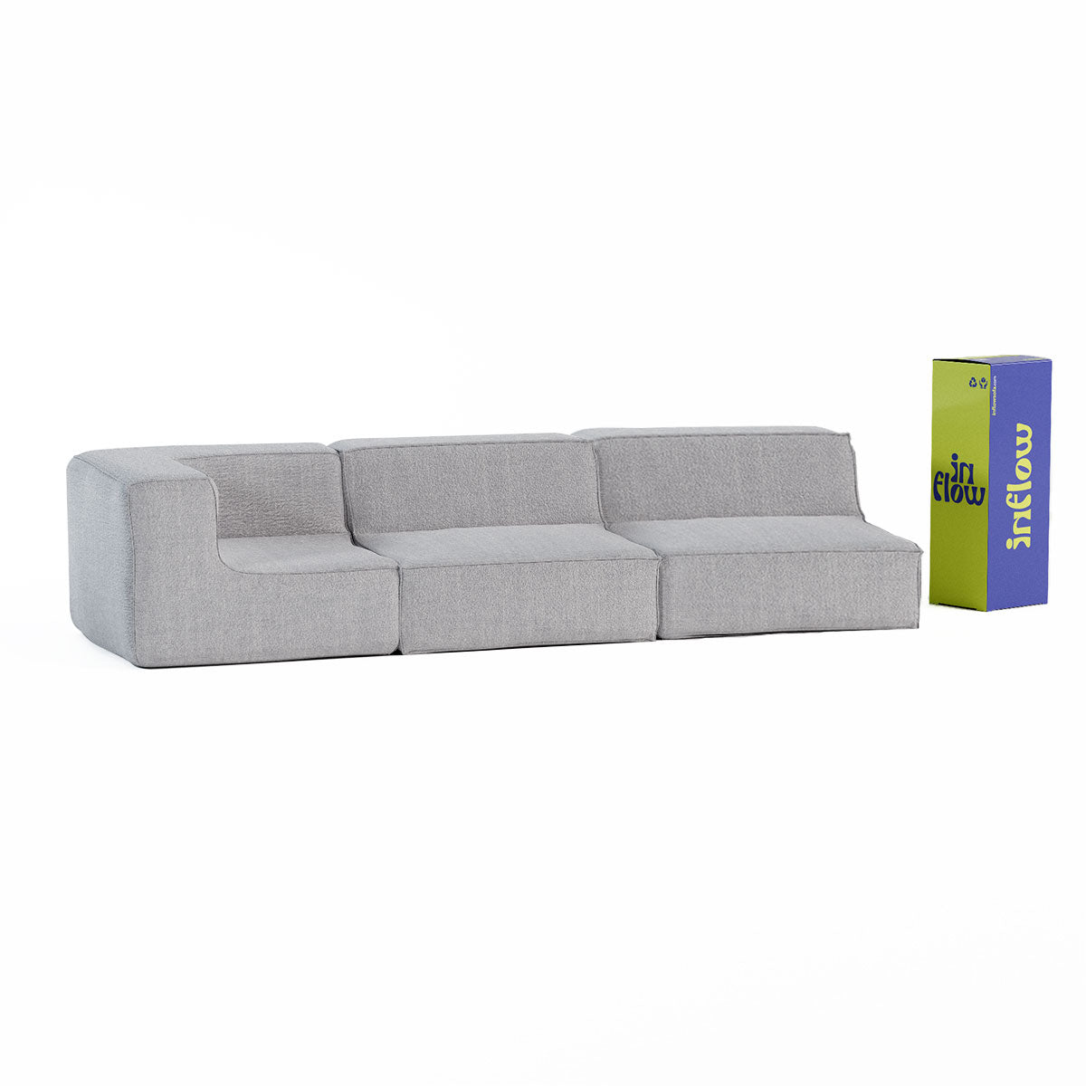 Sofá Modular Flow 3 Lugares 1 Canto em Boucle Cinza