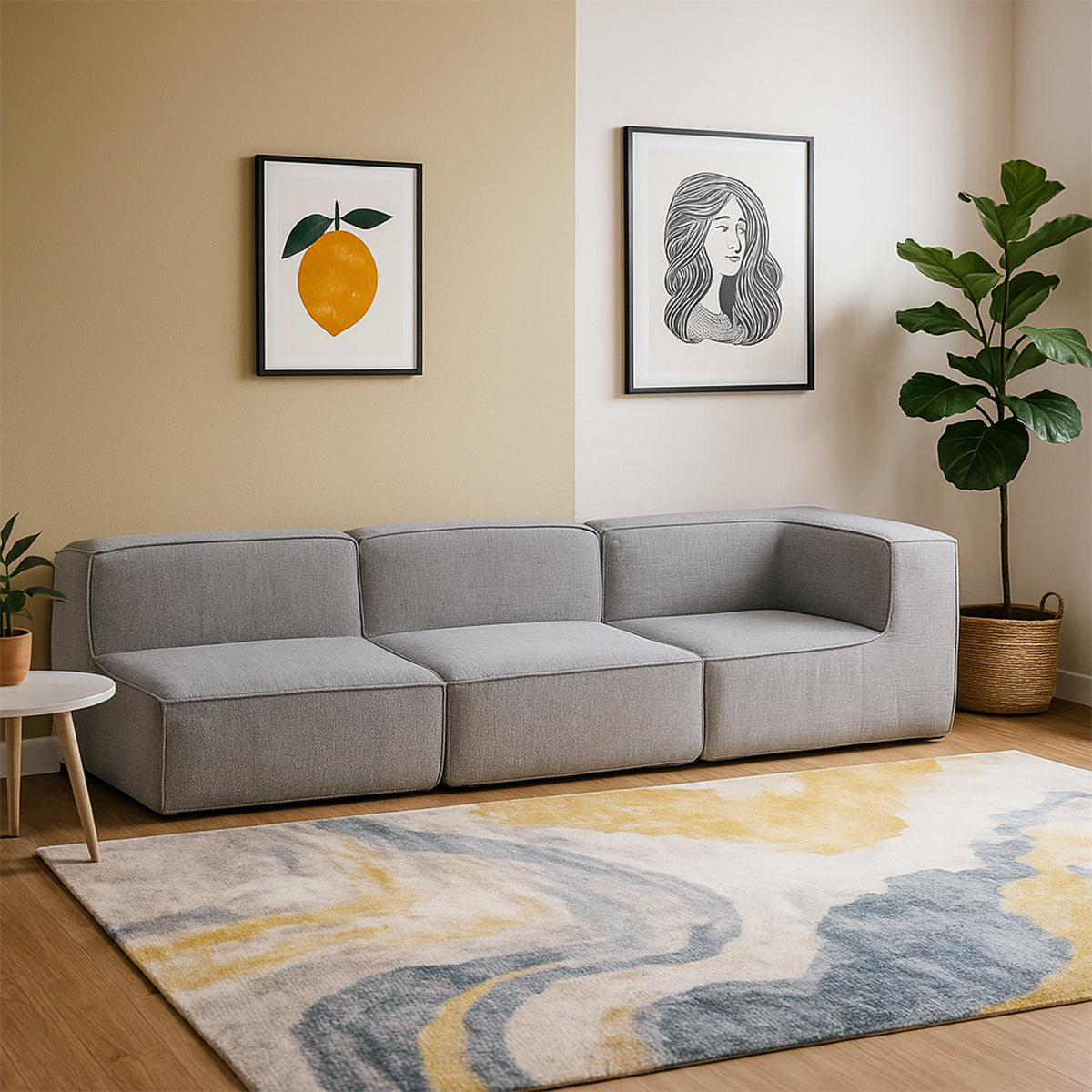 Sofá Modular Flow 3 Lugares 1 Canto em Boucle Cinza