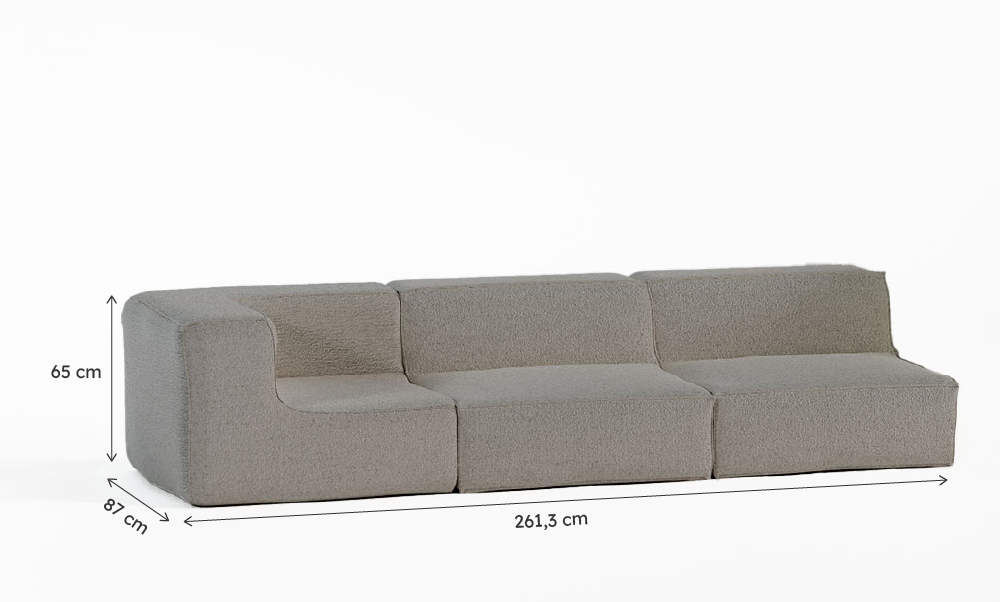 Sofá Modular Flow Boucle Cinza - 3 Lugares - 1 Canto