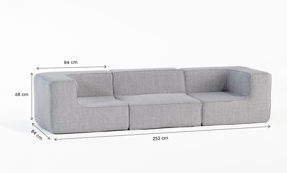 Sofá Modular Flow Boucle Cinza - 3 Lugares - 2 Cantos