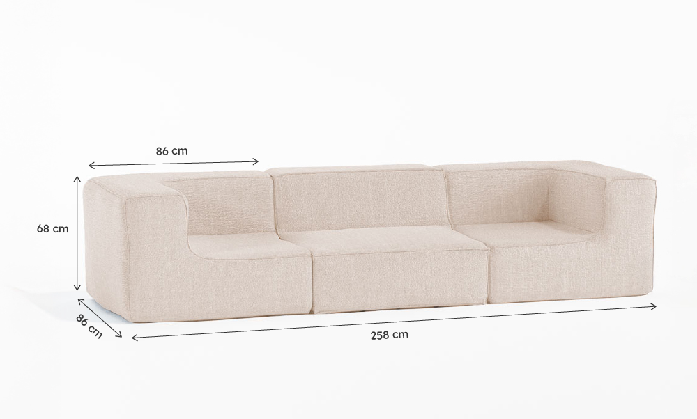 Sofá Modular Flow Boucle Bege - 3 Lugares - 2 Cantos