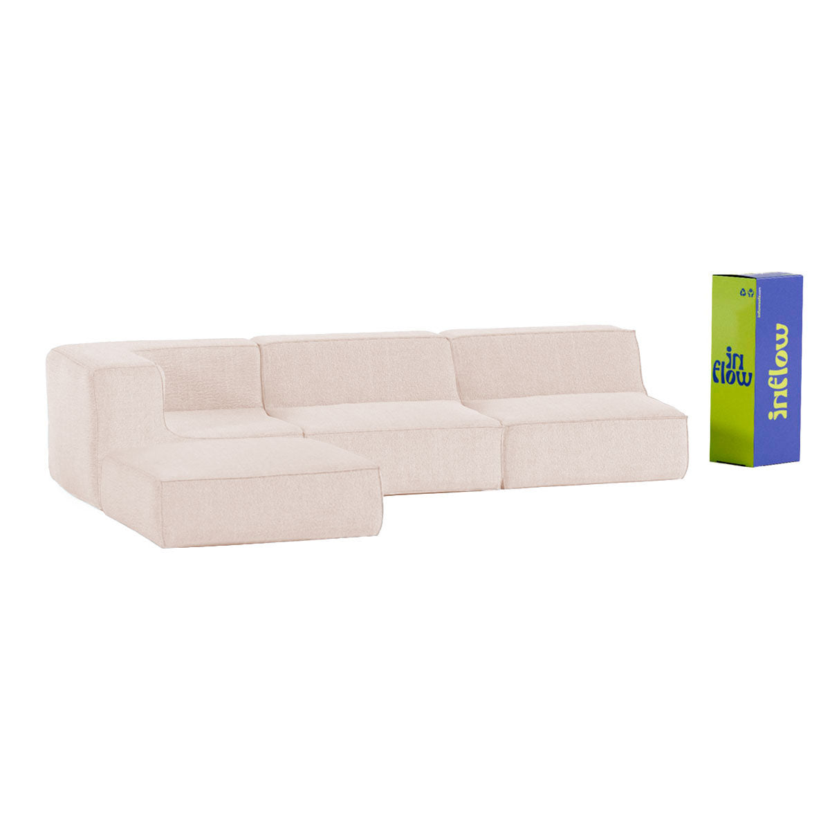 Sofá Modular Flow Boucle Bege - 3 Lugares - 1 Canto com Chaise