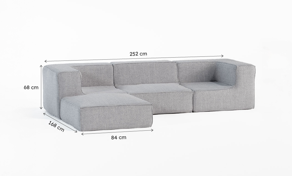 Sofá Modular Flow Boucle Cinza - 3 Lugares - 2 Cantos com Chaise