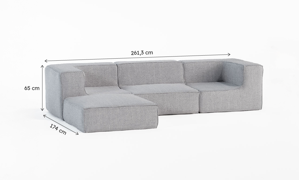 Sofá Modular Flow Boucle Cinza - 3 Lugares - 2 Cantos com Apoio de Pé