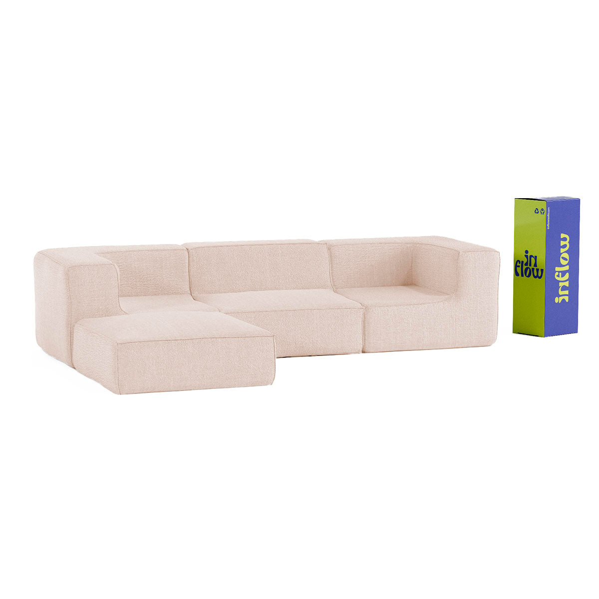 Sofá Modular Flow Boucle Bege - 3 Lugares - 2 Cantos com Chaise