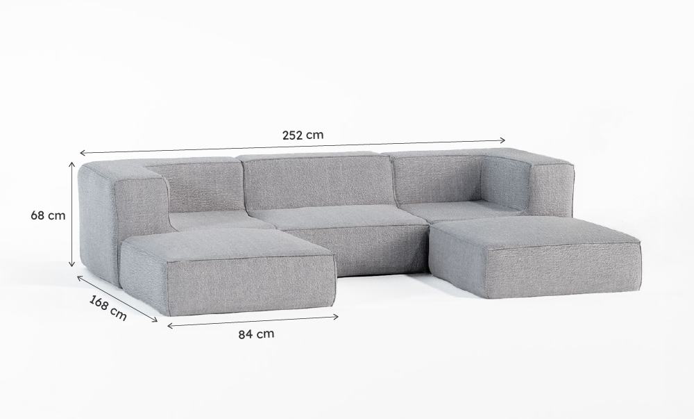 Sofá Modular Flow Boucle Cinza - 3 Lugares - 2 Cantos com 2 Chaise