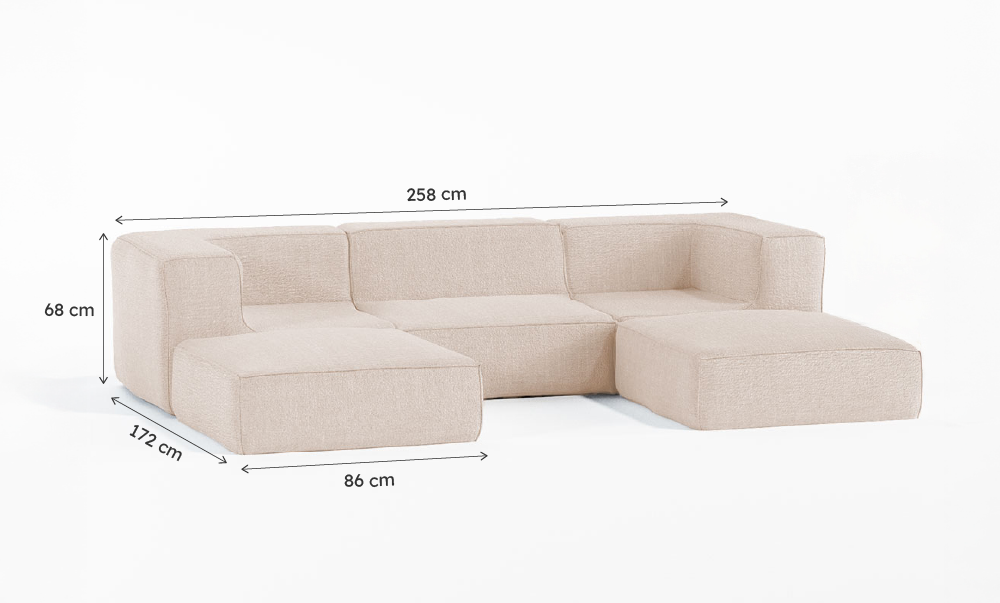 Sofá Modular Flow Boucle Bege - 3 Lugares - 2 Cantos com 2 Chaise