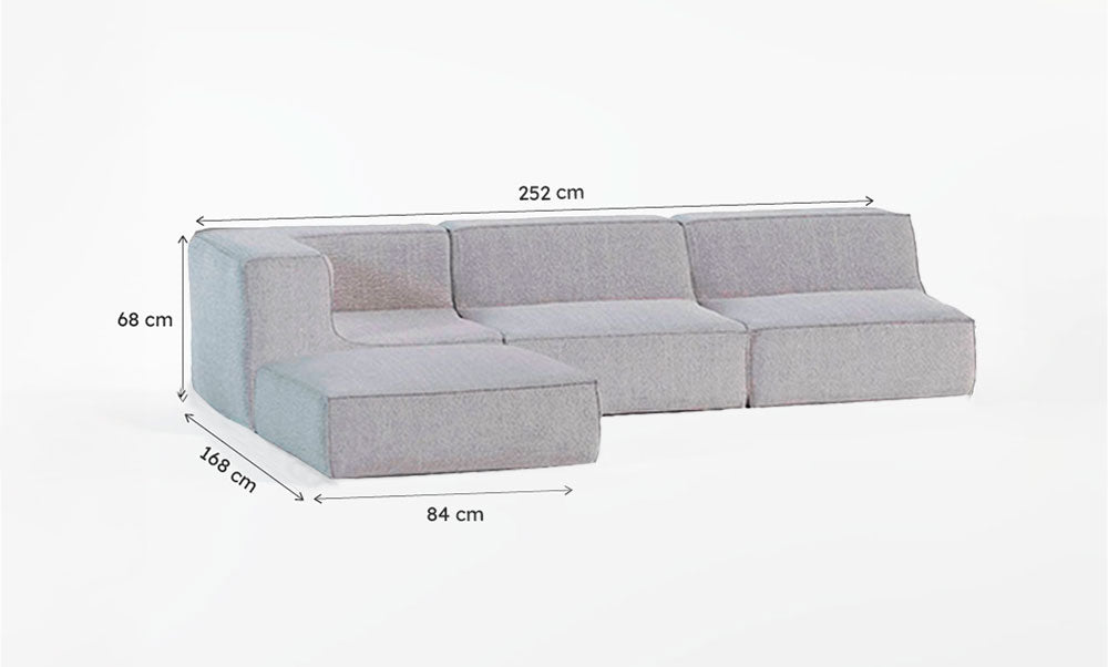 Sofá Modular Flow Boucle Cinza - 3 Lugares - 1 Canto com Chaise
