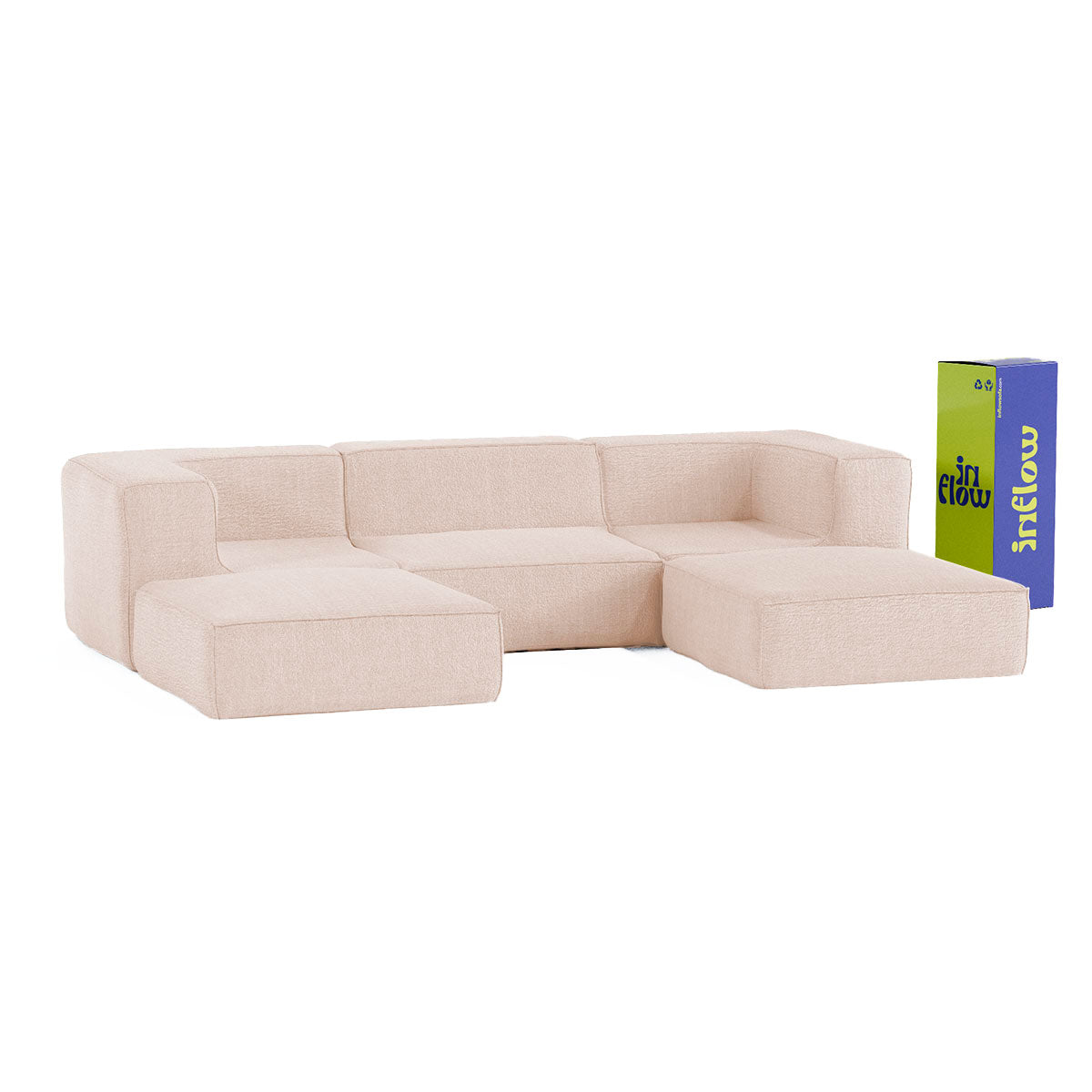 Sofá Modular Flow Boucle Bege - 3 Lugares - 2 Cantos com 2 Chaise